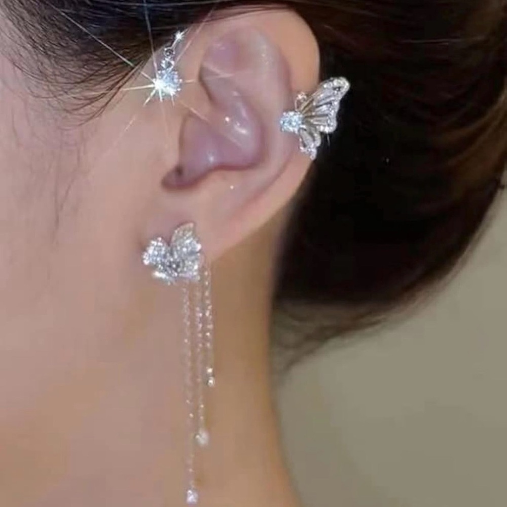 Zircon Butterfly Ear Cuff Earrings - Picture 1 of 3